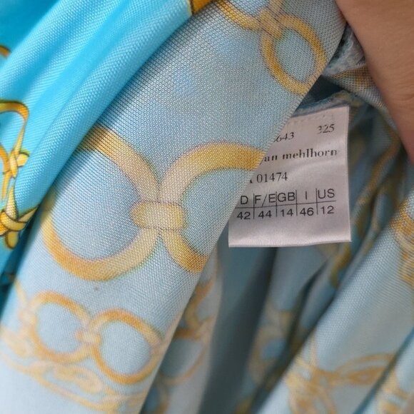 MARYAN MEHLHORN | Beach Dress Blue Gold Chains Sz 12 - Picture 5 of 6